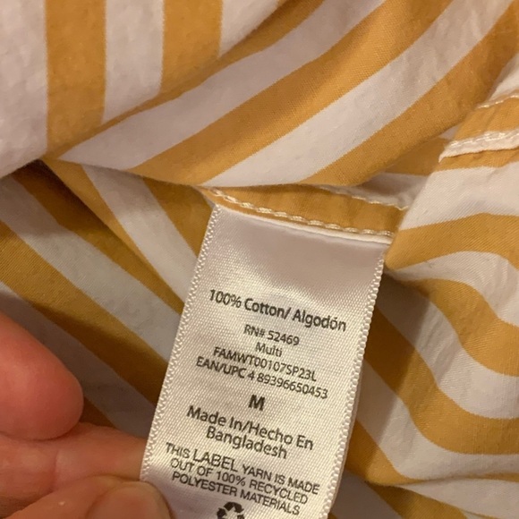 Free Assembly button down top Medium White Mustard Yellow Stripes long-sleeve - Picture 3 of 6